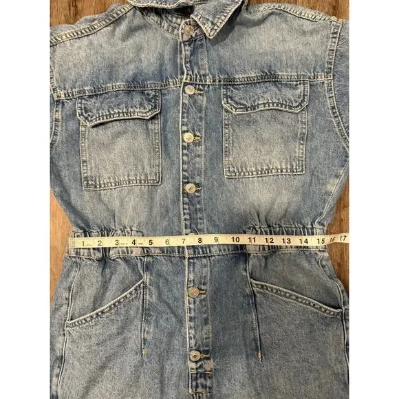 Free People Women’s Marci Denim Cuffed Shortall Size Medium - Picture 6 of 10
